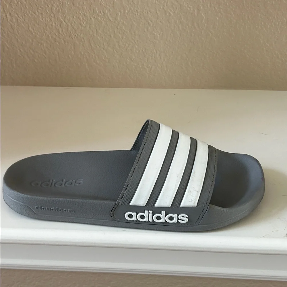 adidas Gray and White Slide Sandals